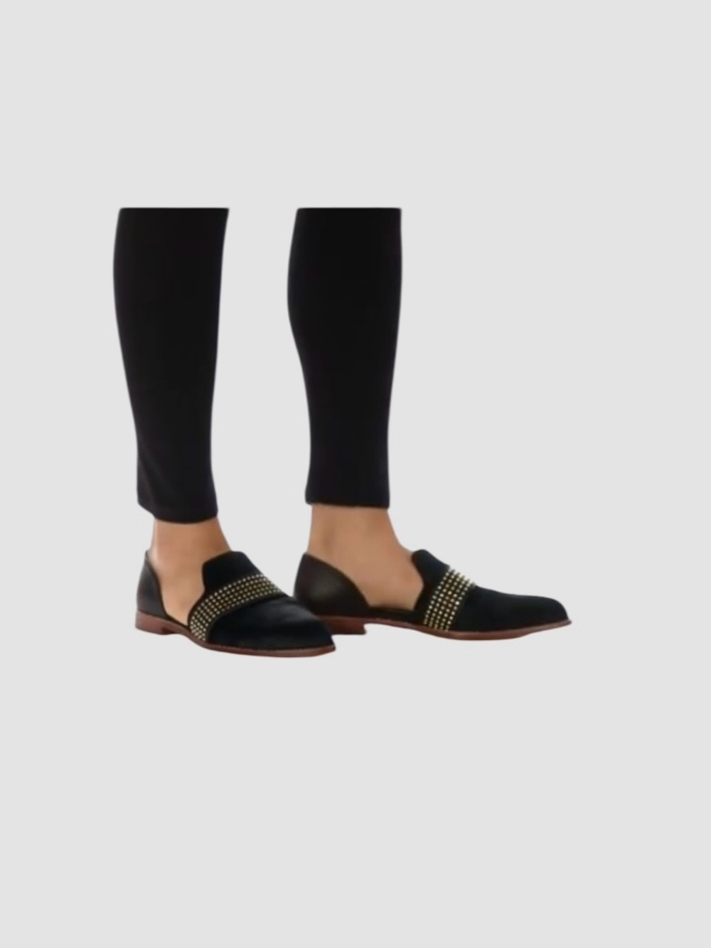 Matt Bernson Black Velvet Pointed D'Orsay Flats with Gold Studs